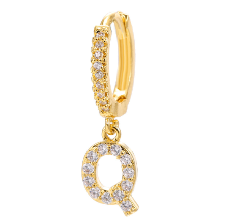 Letter Hoop Earrings Alphabet Zirconia Earings 14K Gold Ear Stud Q