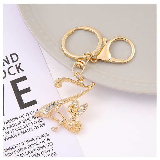 Exquisite Elf Letter Metal Keychains Luxury Gold Color Rhinestone Alphabet Keyrings For Men Women Handbag Ornaments Gifts Z