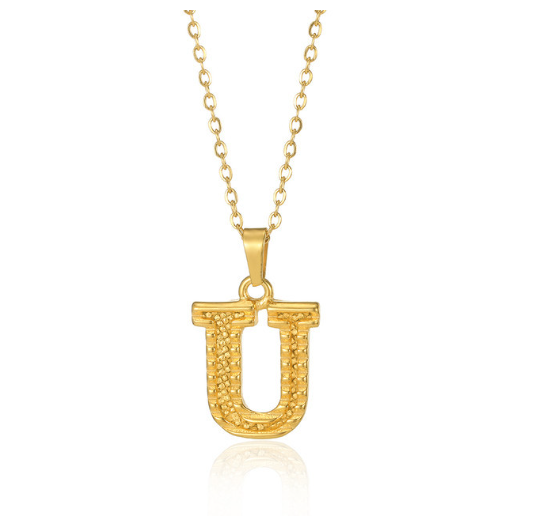 Stainless Steel Capital Initial Letter Necklaces For Women A-Z Alphabet Pendant Necklace U