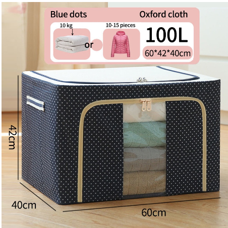 100L Large Capacity Clothes Storage Box Foldable Dustproof Wardrobe Organize Oxford Cloth