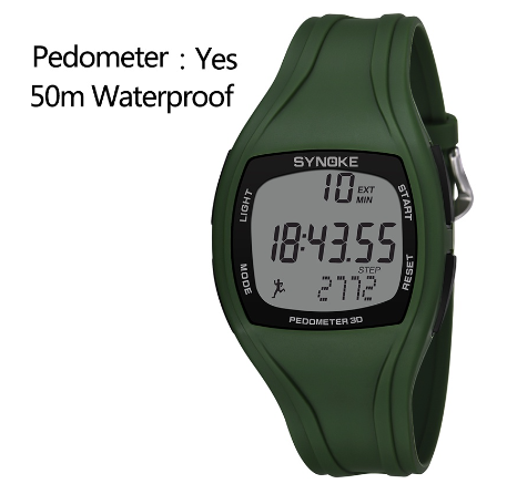 SYNOKE Men Watch 50M Waterproof 3D Pedometer Digital Military Sport Watches GREEN