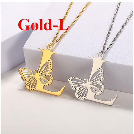 High-quality 18k Gold Plated A-Z Letters Necklace Stainless Steel Butterfly Necklace for Women Men Couple Fashion Jewelry L