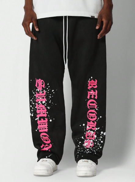 SUMWON Drop Crotch Jogger With Contrast Paint Print