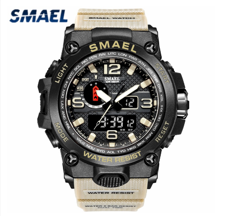 Original Luxury Fashion Waterproof Luminous Men Fashion Casual Quartz Watch Men LED Digital Sports Wrist Watch KHAKI