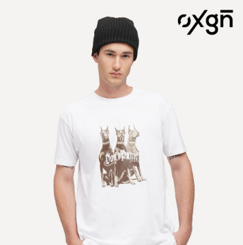 OXGN Don't Panic Graphic Print T Shirt For Men (White)