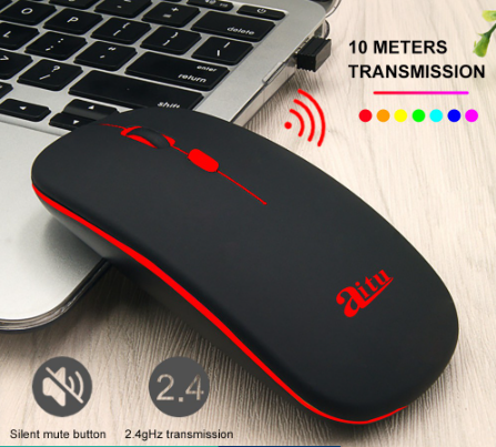 2.4G Silent Wireless Mouse 1600DPI RGB LED Backlit Rechargeable Gaming Mouse Ultra Slim Ergonomic