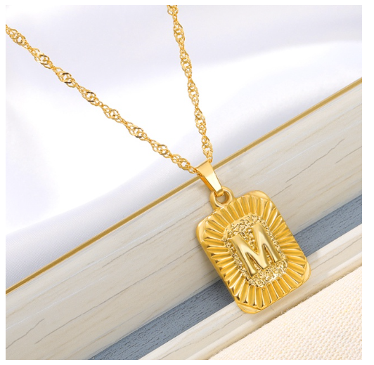 Maxzone Initial A-Z Letter Necklaces Unisex Charm Luster Gold Medal Capital Letter Necklace Pendant For Women Men Jewelry Gift M
