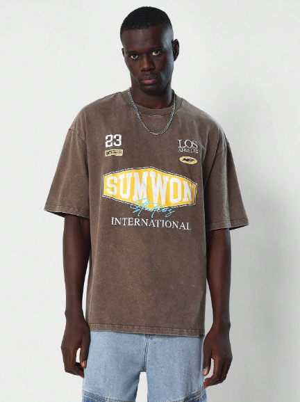 SUMWON Rusty Washed Jersey Tee With Front Graphic Print