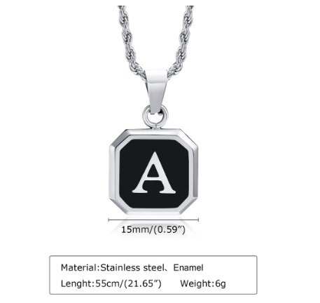 Meaeguet A-Z Letter Necklace for Men,Stainless Steel Square Letter Pendant Chain Necklace Jewelry Gifts A