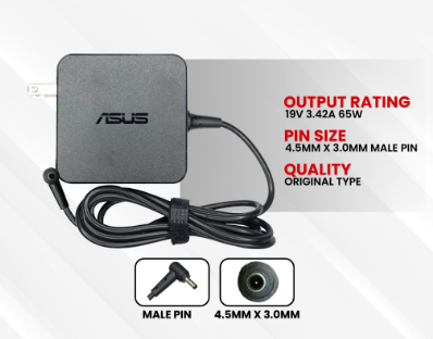 Laptop Charger 19V 3.42A 65W 4.5mm x 3.0mm Original Type Compatible with Asus BU400 PU500C