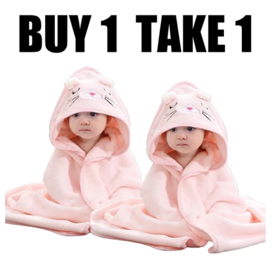 Buy 1 Take 1 2PCS Hooded Baby Blanket Baby Bath Towel Baby Towel Swaddle Kulambo Pranela SET1