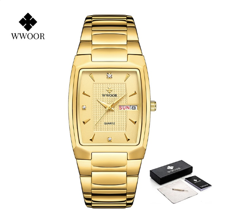 Wwoor Watch Men With Automatic Week Date Luxury Stainless Steel Gold Mens Quartz Wrist Watch ALL GOLD