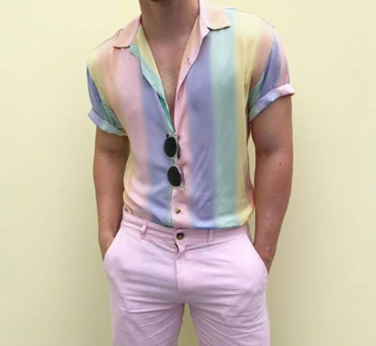 Men's Fashion Gradient Colorful Striped Short Sleeve Casual Loose Shirts