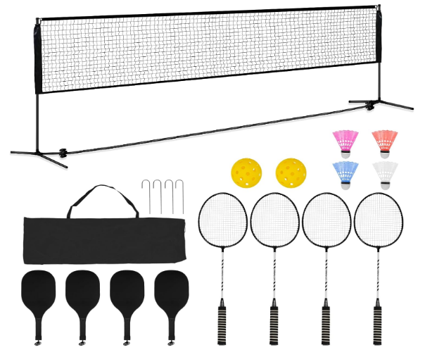 Portable Pickleball Net Set, 20ft Badminton Pickleball Net, All-in-One Badminton Pickleball Kids' Volleyball Net Set, Height Adjustable Volleyball Net for Backyard Home Indoor Outdoor Play
