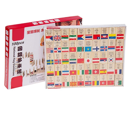 Kids Multilingual National Flag Domino Wooden Toy Building Blocks Early Education Toys for Kids