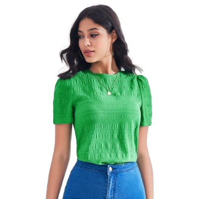 Lovito Women Basic Round Neck Blouse LBE03048 (Green)