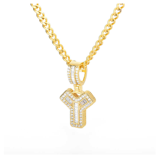 Trend Cubic 2020 Zirconia Letters A-Z Pendant Necklaces Iced Out Rock Candy Style Initial Y