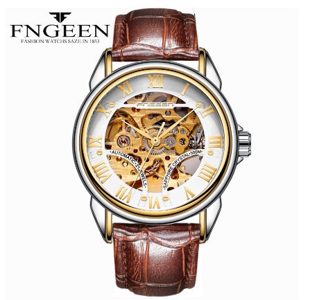 FNGEEN 0009 Men's Automatic Mechanical Watch SILVER WHITE BLUE
