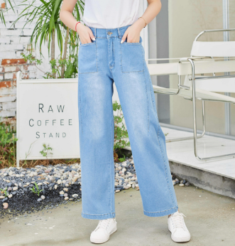 Women Jeans High Waist Wide Leg Loose Ladies Long Denim Pants 10118