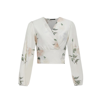 Lovito Women Boho Floral Criss Cross Contrast Mesh Blouse L68ED025 (Multi-Color)