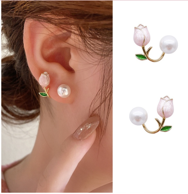 Freshwater Pearl of Tulip Earrings Jewelry Accessories Women 18k Gold Plated