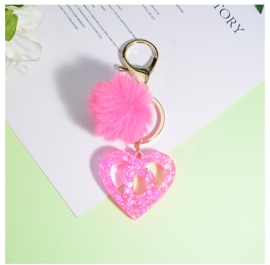 Pink Heart A-Z 26 Initials Keychain With Furball Fashion Letter Resin Keyring For Women Bag Ornaments Car Key Accessories Gifts D