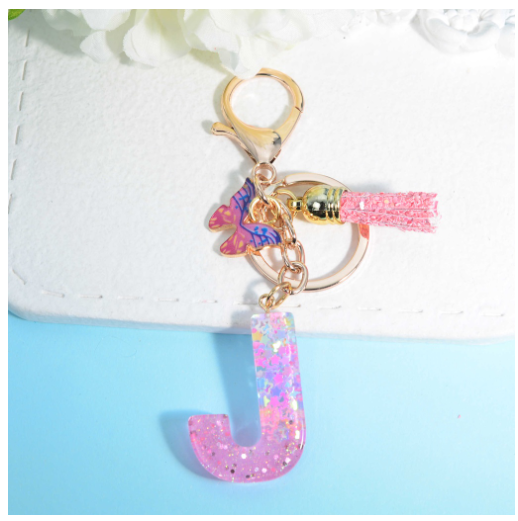 Glitter Star Sequin Filled 26 Letter Keychains With Butterfly Pendant Fashion Tassel Name Initials Key Chains Car Keyrings Gifts J