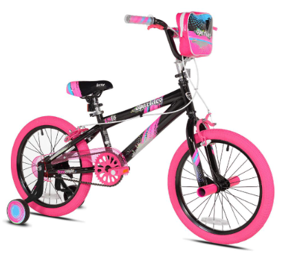 GISAEV 18 Inch Girl's Sparkles Bicycle, Black and Pink Adjustable Training Wheels