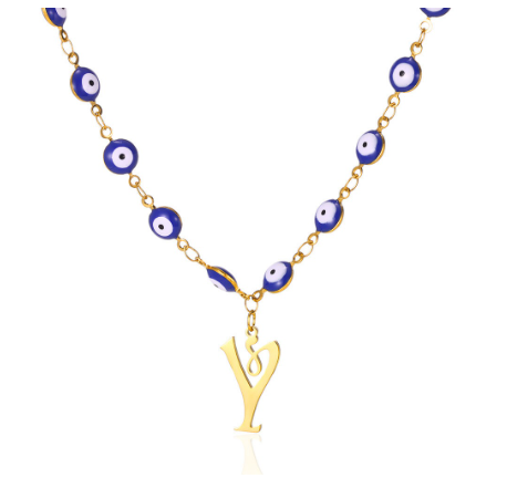 New Personalized Creativity Fashion Hip Hop Trend Plating 18k Gold Stainless Steel Devil's Eye Letter Necklace Initial Pendant