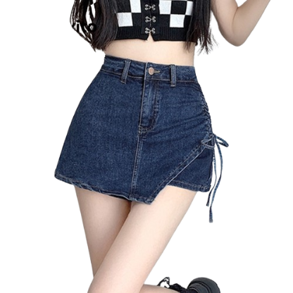 Lovito Women Casual Plain Drawstring Lace Up Fake 2 In 1 Shorts L74ED007