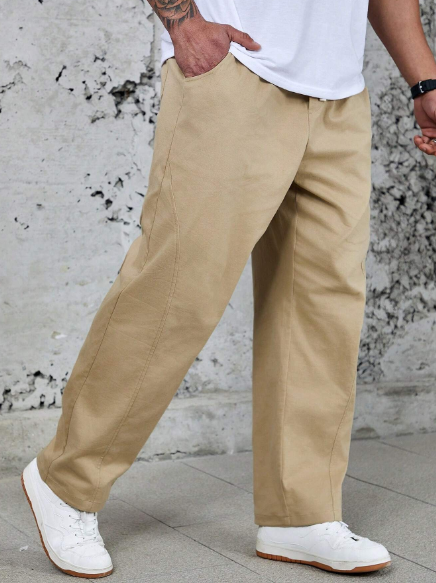 Manfinity Hypemode Men's Plus Size Drawstring Waist Slanted Pocket Straight Pants