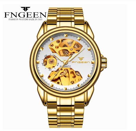 FNGEEN 8818 Men's Automatic Mechanical Watch   GOLD WHITE