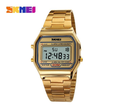 Skmei Dual Display Digital Watch Stainless Steel Strap For Women Water Resistant Casual 1123 GOLD