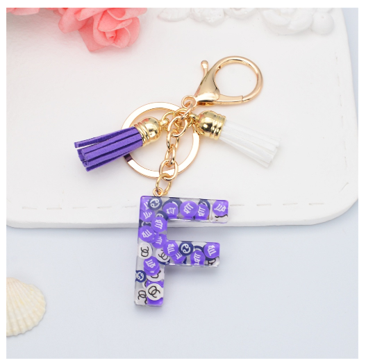 New 26 Letters Constellation Symbol Slice Resin Keychain Charms Women Handbag Ornaments With Tassel Key Ring Accessories Gift F