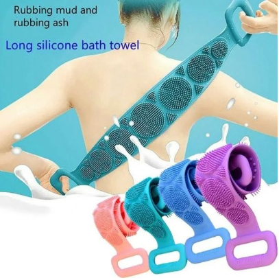 Silicone Bath Towel Dual Side Back Scrubber Belt Body Bath Brush Cleaning Tools Massage Brush