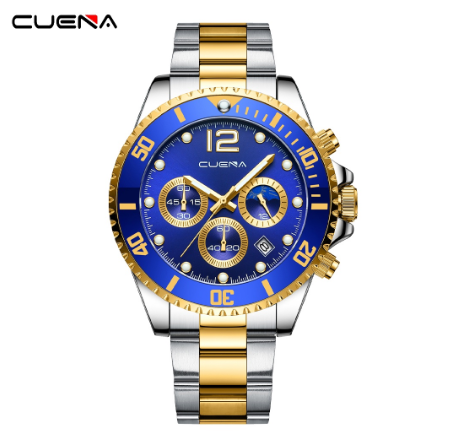 CUENA Men's Watch Original Brand Multifunction Luminous Fashion Leisure Business Stainless Steel Waterproof 6804 001