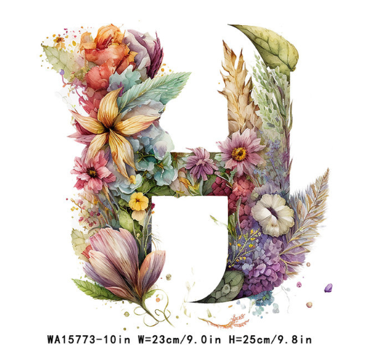 A-Z Letter Visual Design Iron On Transfer For Clothing Dtf Transfers Ready To Press H