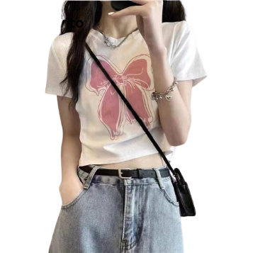 Lovito Women Pattern Bow T-Shirt LNA25017 (White)