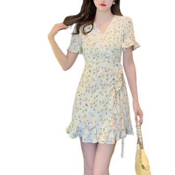 Lovito Women Casual Ditsy Floral Ruffle Neck Dress LNE43278