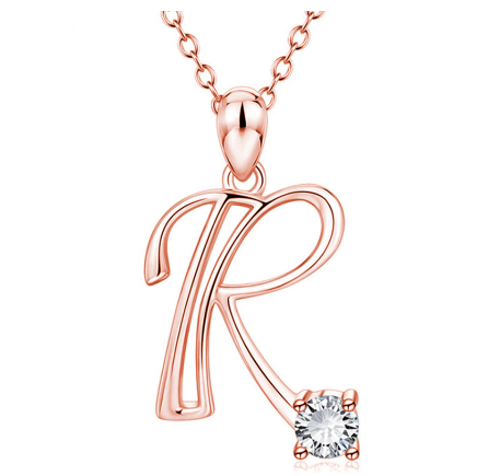 26 Letter Rose Gold Necklace Pendant Classic Fashion Men's and Women's Letter Diamond Necklace Jewelry Wholesale R