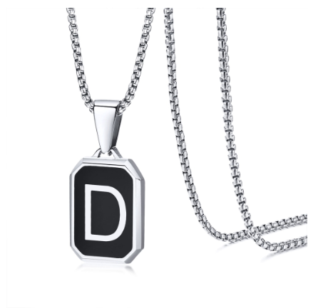Vnox Brand Fashionable A-Z Letter Men's Necklace, Stainless Steel Simple Pendant, Non Fading Collar, Box Chain Gift Jewelry D