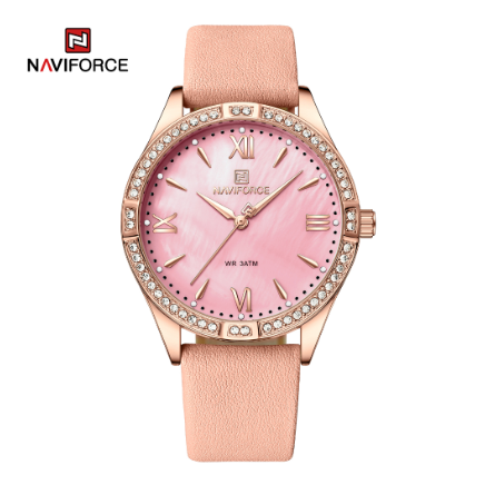 Naviforce NF5038 Women Luxury Brand Fashion Ladies Quartz Diamond Simple Rose Gold Wrist Watch PINK