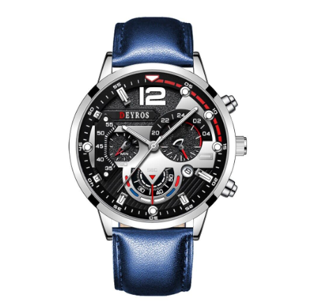 Original DEYROS Top Luxury Men's Watches Silver Stainless Steel Chronograph Analog Quartz Wrist Watch For Men Waterproof Business Watch 004