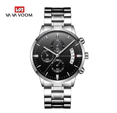 VA VA Voom Stainless Steel Business Watch Men Luxury Top Brand Casual Calendar Quartz Mens Wristwatches Sport Waterproof Watch SILVER BLACK