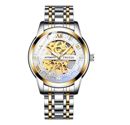 FNGEEN 6020 Men's Automatic Mechanical Watch SILVER GOLD WHITE