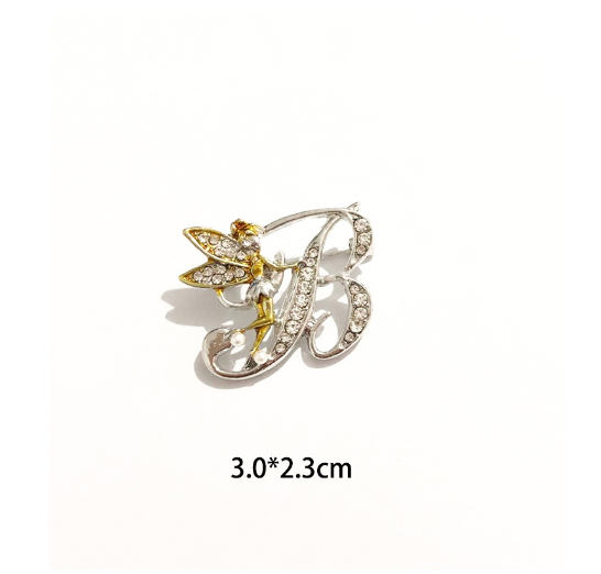 Luxury Crystal Angel Letter Brooch Women Men Rhinestones A To Z Elf Initials Collar Pins Party Gifts Jewelry B