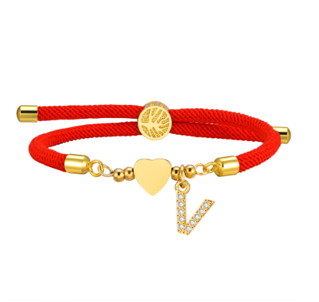 Vnox Zircon Cubic A-Z Initial Letter Women Bracelet Tree of Life Adjustable Red Rope Bracelet for Women Jewelry Gift V