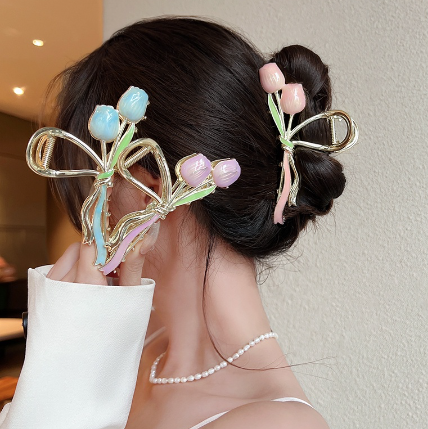 2Heads Gentle Tulip Bouquet Hair Clip Enamel Hair Clips Hair Pin for Women Girls Hair Extension Clamp