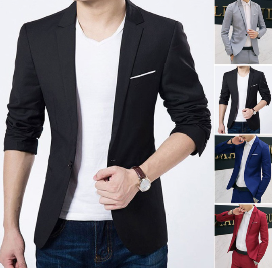 Men's Casual Slim Fit Formal One Button Suit Blazer Coat