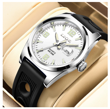 LIGE Official Waterproof Quartz Watch Men Military Casual Fashion Sport Silicone Luminous Wristwatch Date Calendar Watches SILVER WHITE